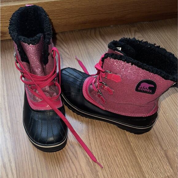 Sorel Tivoli Insulated Winter Boots Pink Sparkle Youth Size 6 Girls Waterproof - Picture 2 of 10